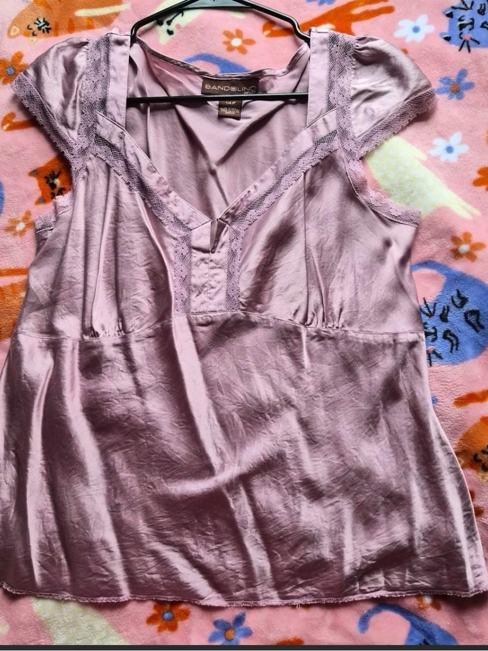 Bandolino Petite 100% Silk Rose Pink Babydoll Top
